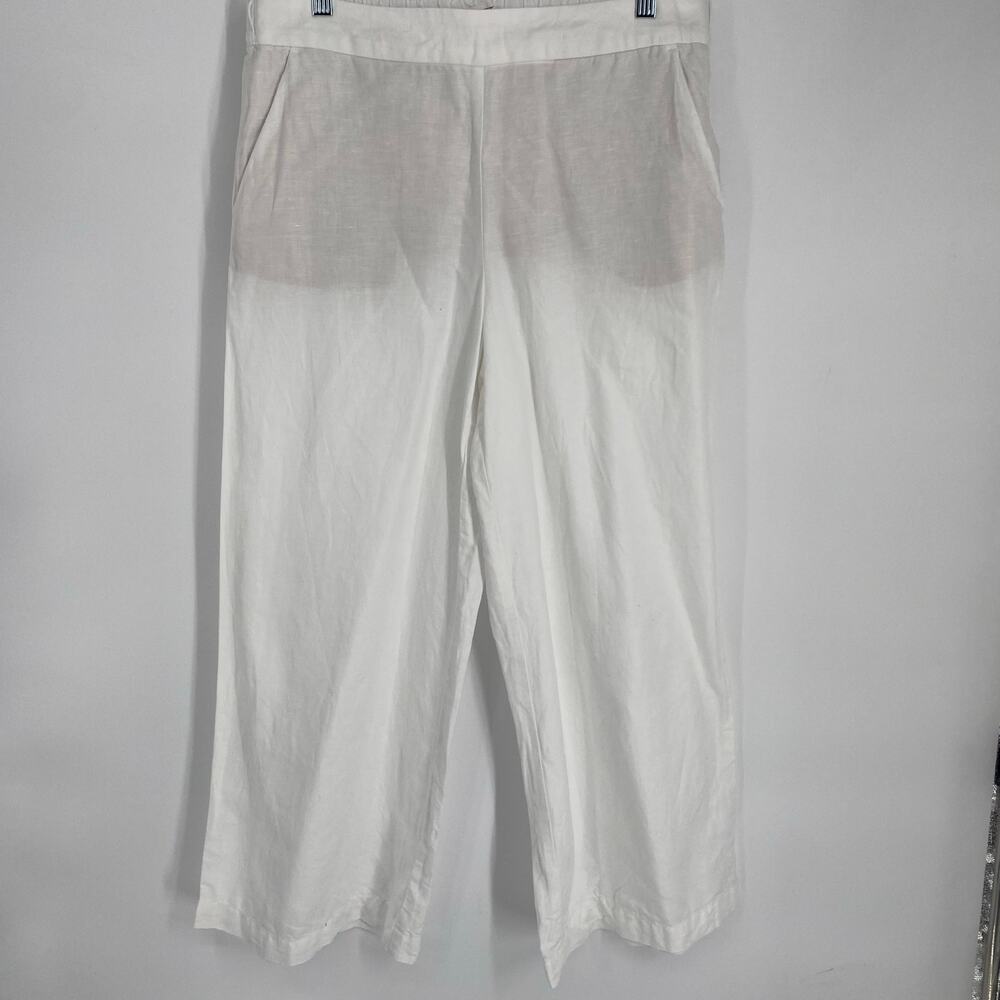 Loft Pants Women’s Medium White‎ Linen Wide Leg Coastal Beach Resortwear Cruise
